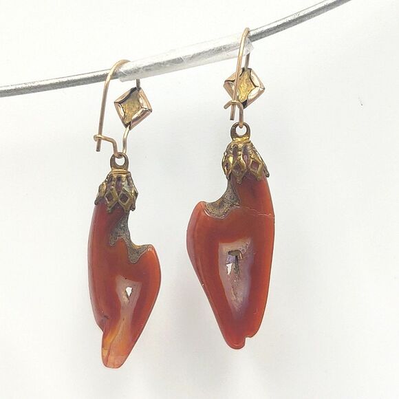 Natural Carnelian Agate Slice French Wire Earrings - Picture 6 of 6